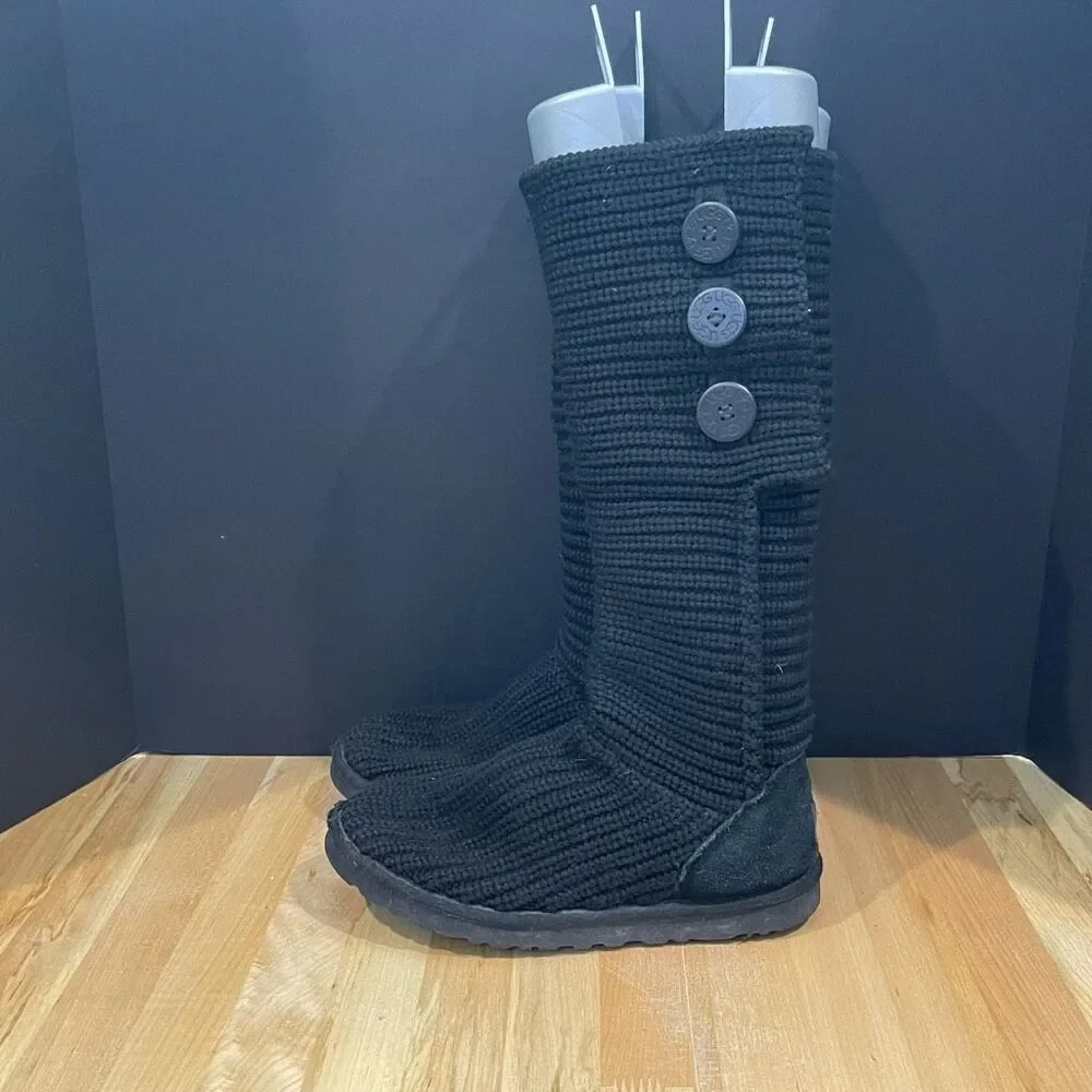 UGG Classic Cardy Knit Tall Black Knit Tall Boots. 3 button.
